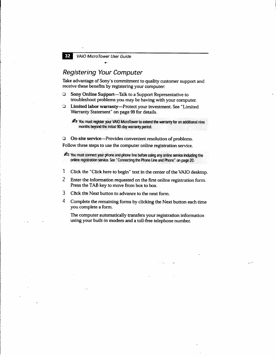 Registering your computer | Sony PCV-E205 User Manual | Page 40 / 119