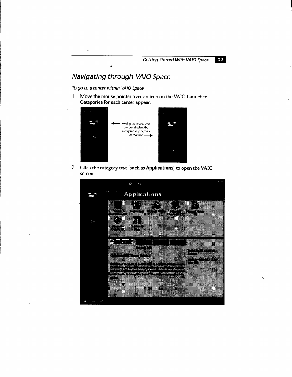 Navigating through vaio space | Sony PCV-E205 User Manual | Page 45 / 119