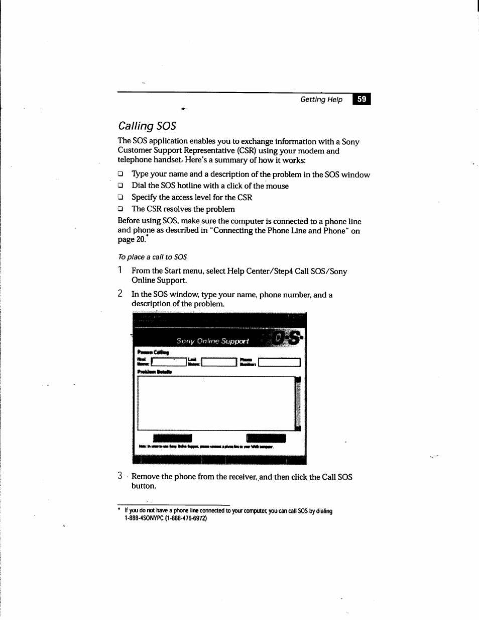 Calling sos | Sony PCV-E205 User Manual | Page 67 / 119