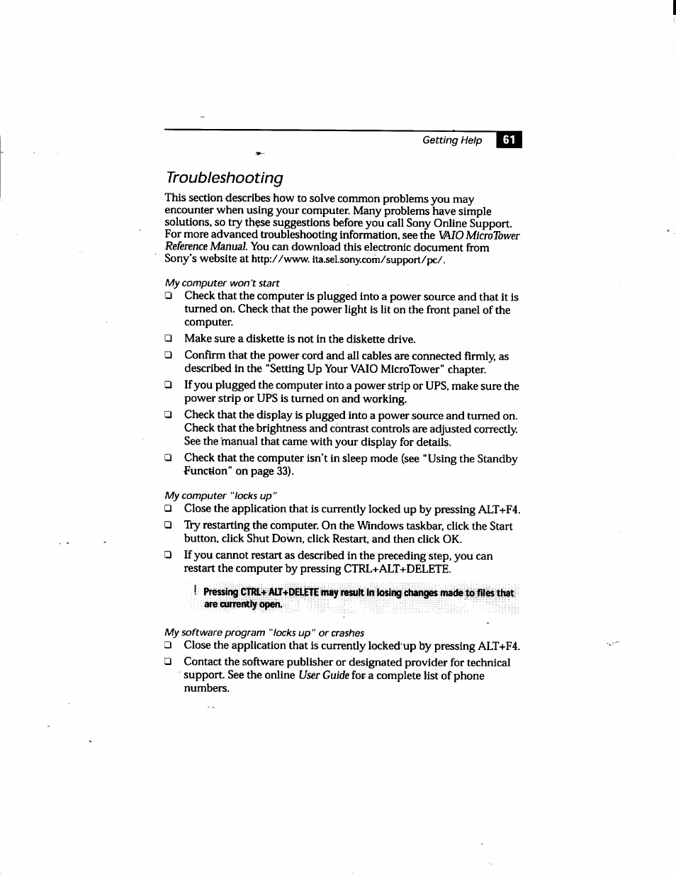 Troubleshooting | Sony PCV-E205 User Manual | Page 69 / 119