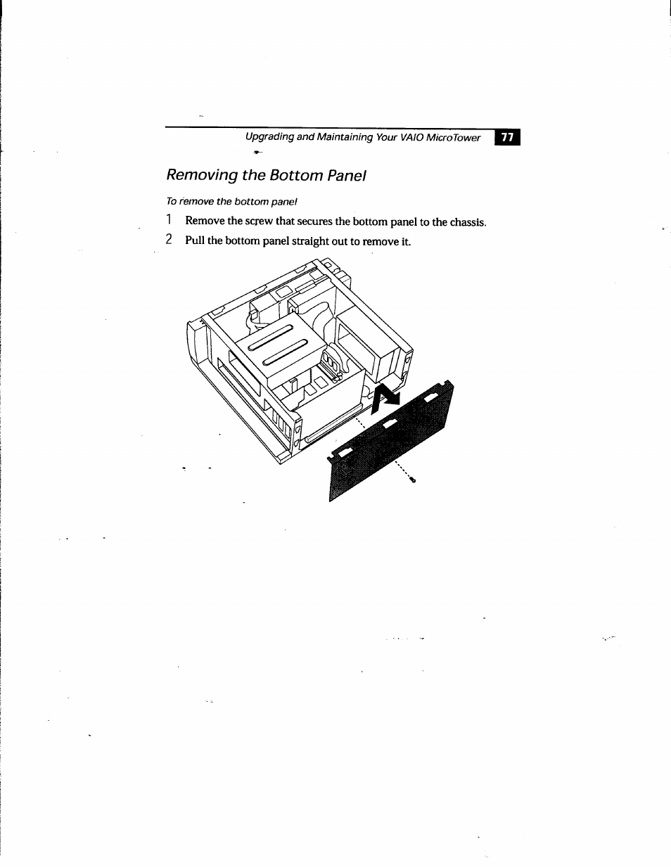 Removing the bottom panel | Sony PCV-E205 User Manual | Page 85 / 119