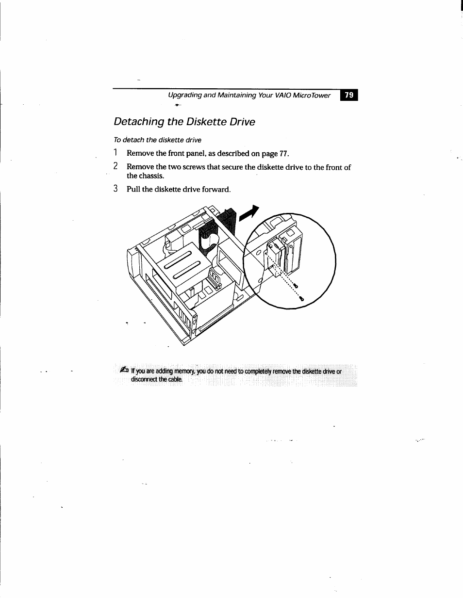 Detaching the diskette drive | Sony PCV-E205 User Manual | Page 87 / 119