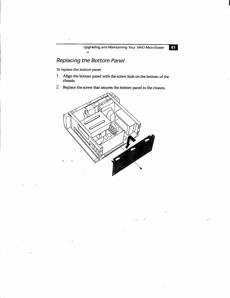 Replacing the bottom panel | Sony PCV-E205 User Manual | Page 89 / 119