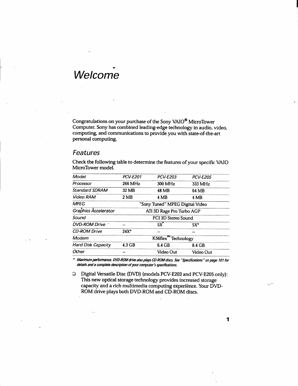 Welcome, Features | Sony PCV-E205 User Manual | Page 9 / 119