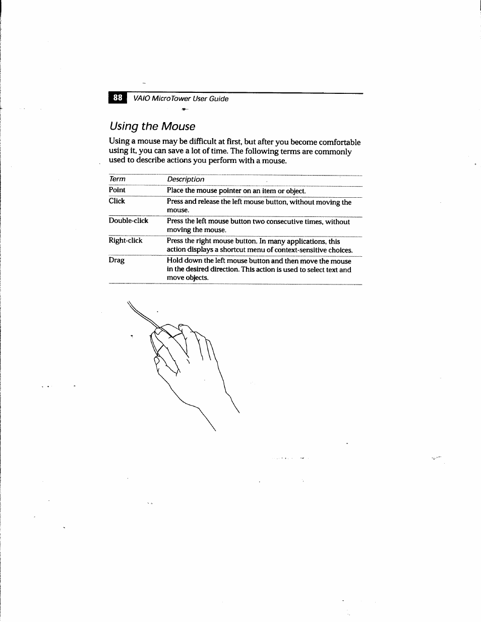 Using the mouse | Sony PCV-E205 User Manual | Page 96 / 119