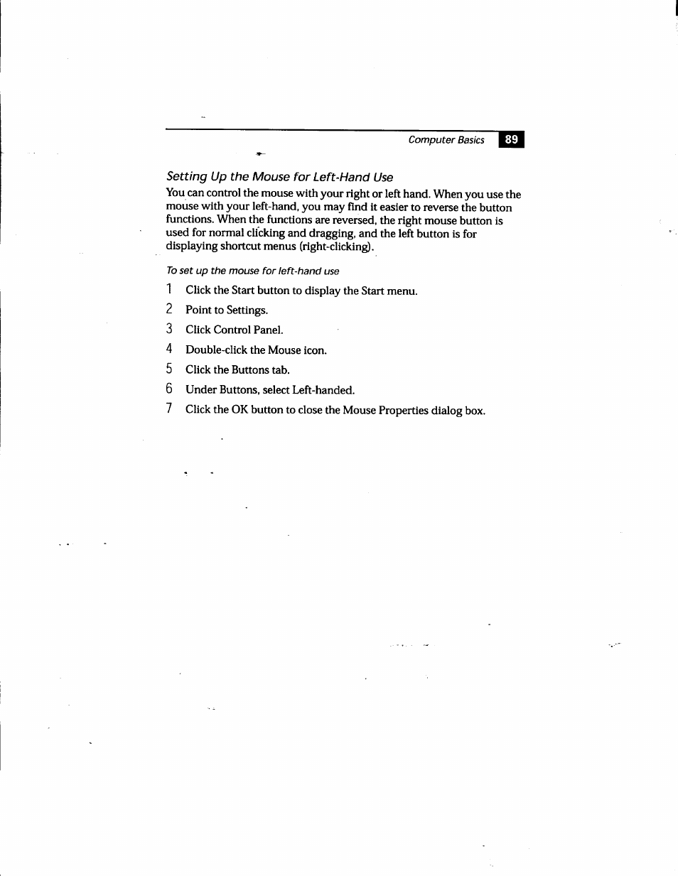 Setting up the mouse for left-hand use | Sony PCV-E205 User Manual | Page 97 / 119