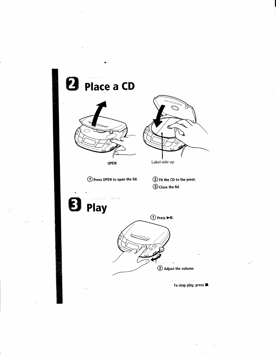 Cj place a cd, O play | Sony D-F181 User Manual | Page 4 / 11