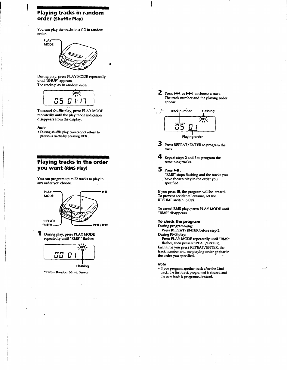 To check the program, Playing tracks in random order, Playing tracks in the order you want | U j u | Sony D-F181 User Manual | Page 7 / 11