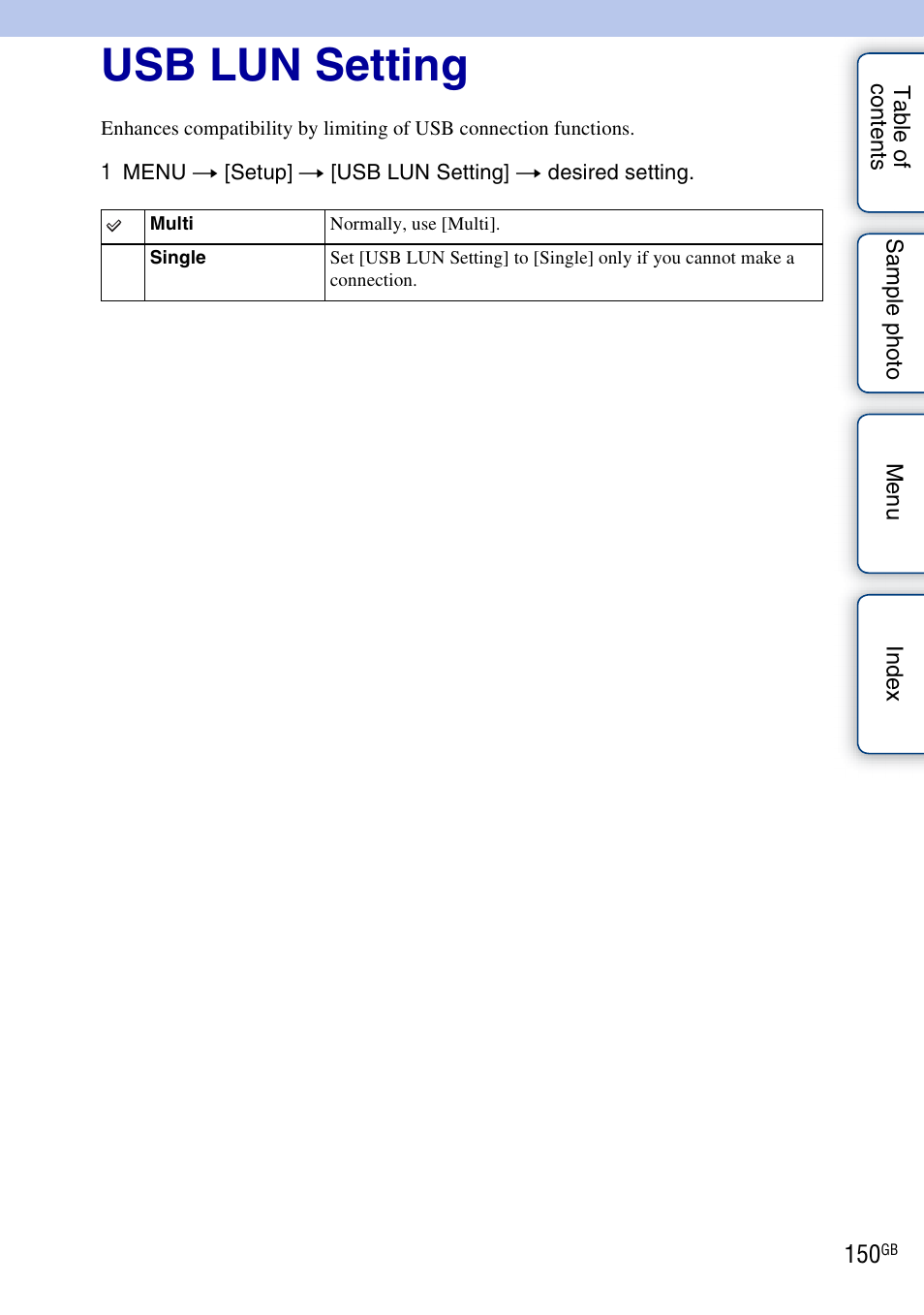 Usb lun setting | Sony NEX-3N User Manual | Page 150 / 198