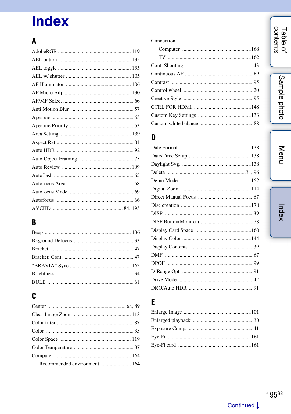 Index | Sony NEX-3N User Manual | Page 195 / 198