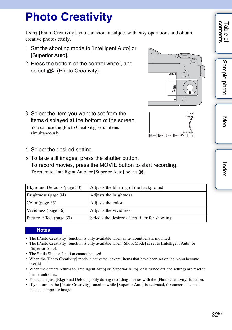 Photo creativity, Using the photo creativity function | Sony NEX-3N User Manual | Page 32 / 198