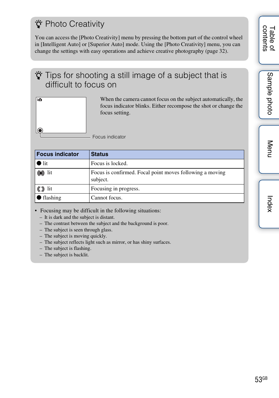 Photo creativity | Sony NEX-3N User Manual | Page 53 / 198