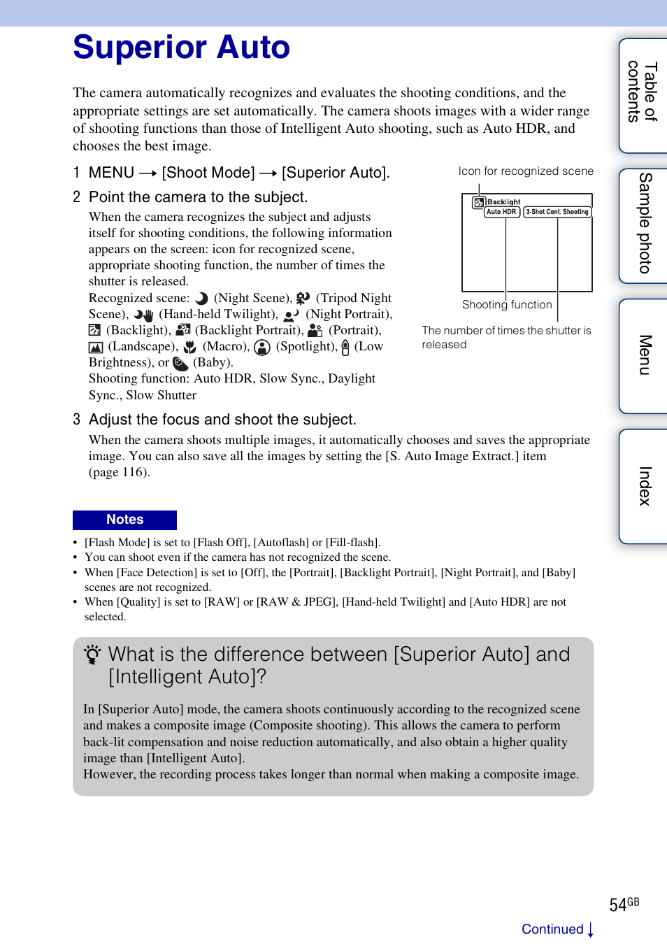 Superior auto | Sony NEX-3N User Manual | Page 54 / 198