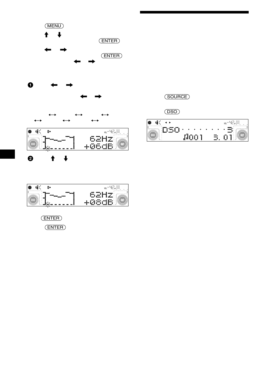 Setting the dynamic soundstage organizer (dso), Setting the dynamic soundstage organizer, Dso) | Sony CDX-M630 User Manual | Page 20 / 88