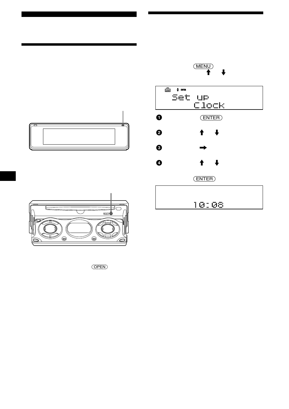 Préparation, Réinitialisation de l’appareil, Réglage de l’horloge | Sony CDX-M630 User Manual | Page 34 / 88