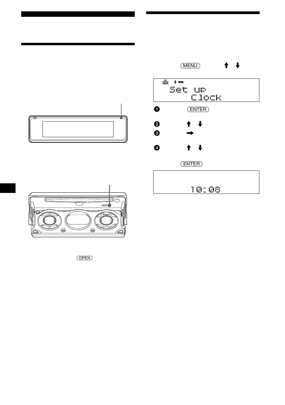 Procedimientos iniciales, Restauración de la unidad, Ajuste del reloj | Restauración de la unidad ajuste del reloj | Sony CDX-M630 User Manual | Page 64 / 88