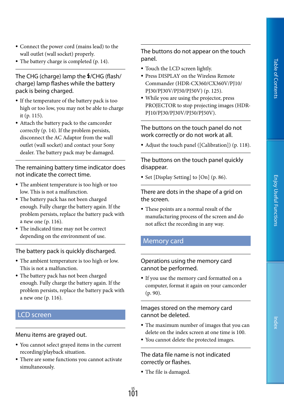 Lcd screen, Memory card | Sony HDR-XR160 User Manual | Page 101 / 129