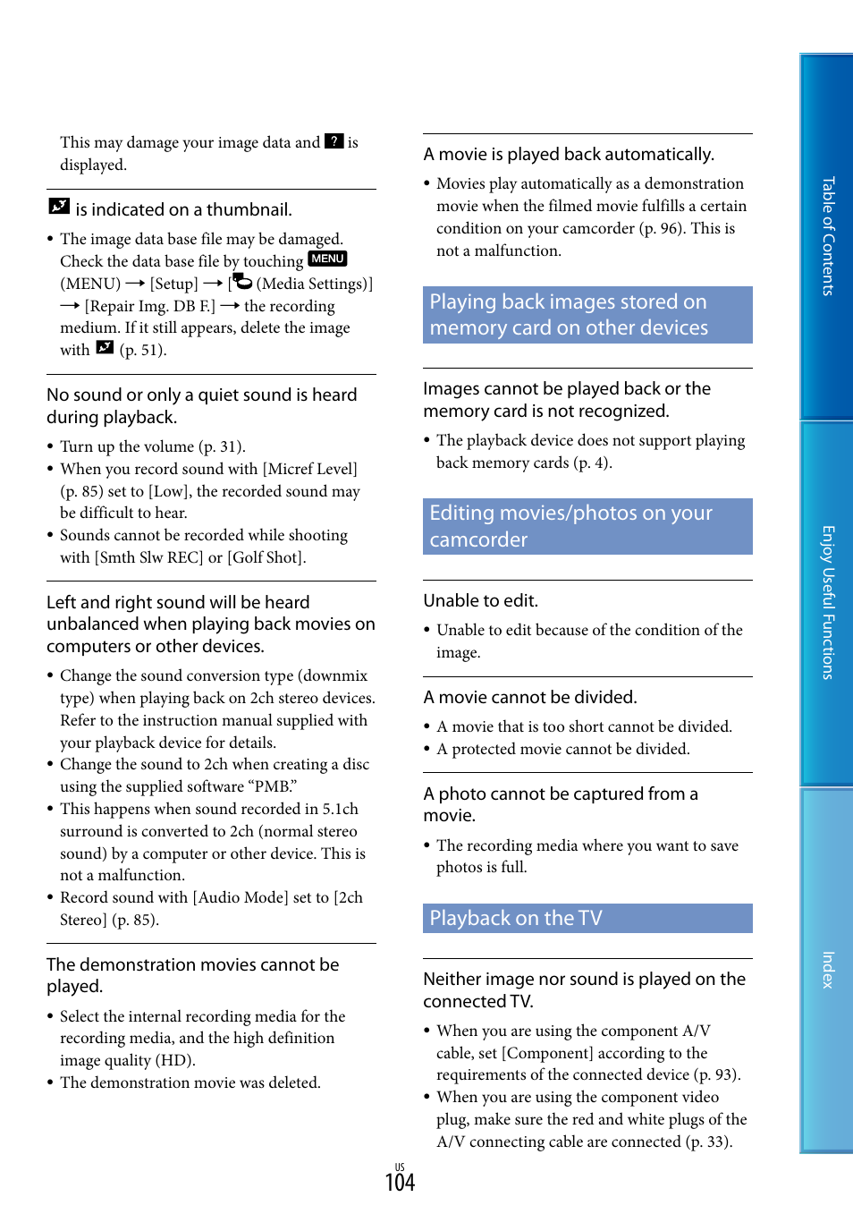 Playing back images stored on memory card on, Other devices, Editing movies/photos on your camcorder | Playback on the tv | Sony HDR-XR160 User Manual | Page 104 / 129