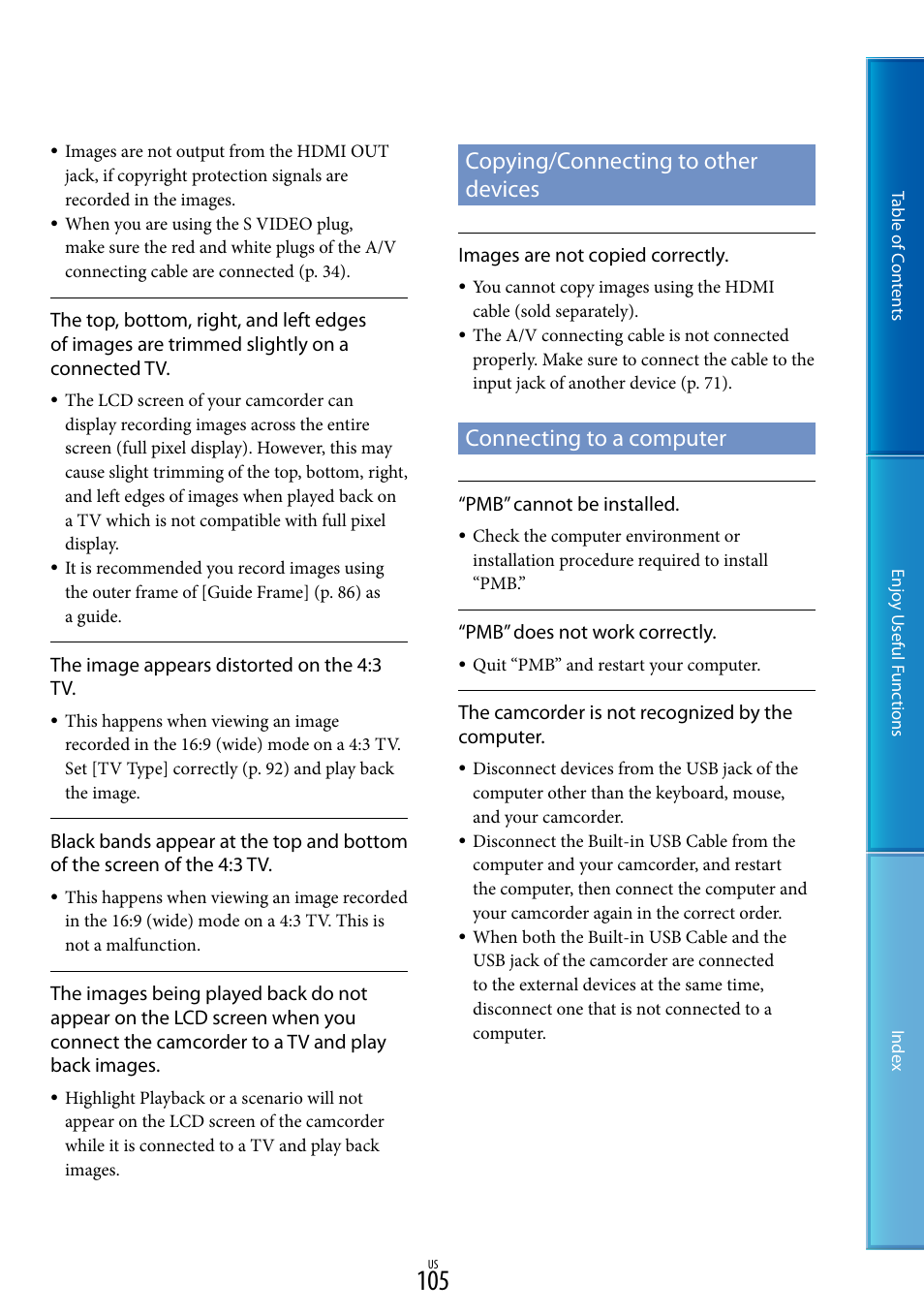Copying/connecting to other devices, Connecting to a computer | Sony HDR-XR160 User Manual | Page 105 / 129