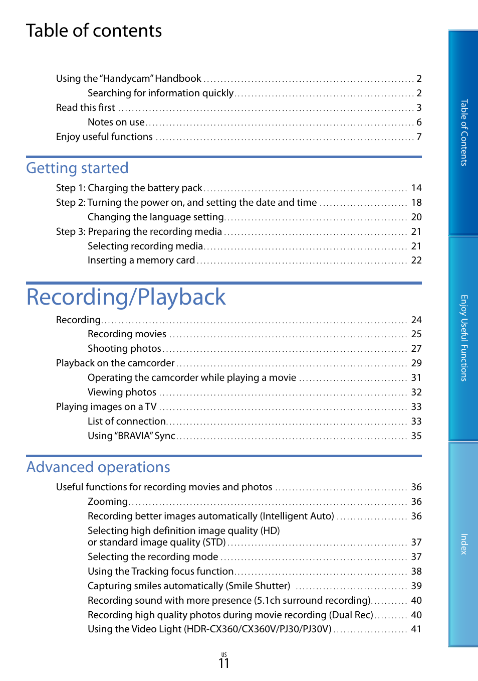Sony HDR-XR160 User Manual | Page 11 / 129
