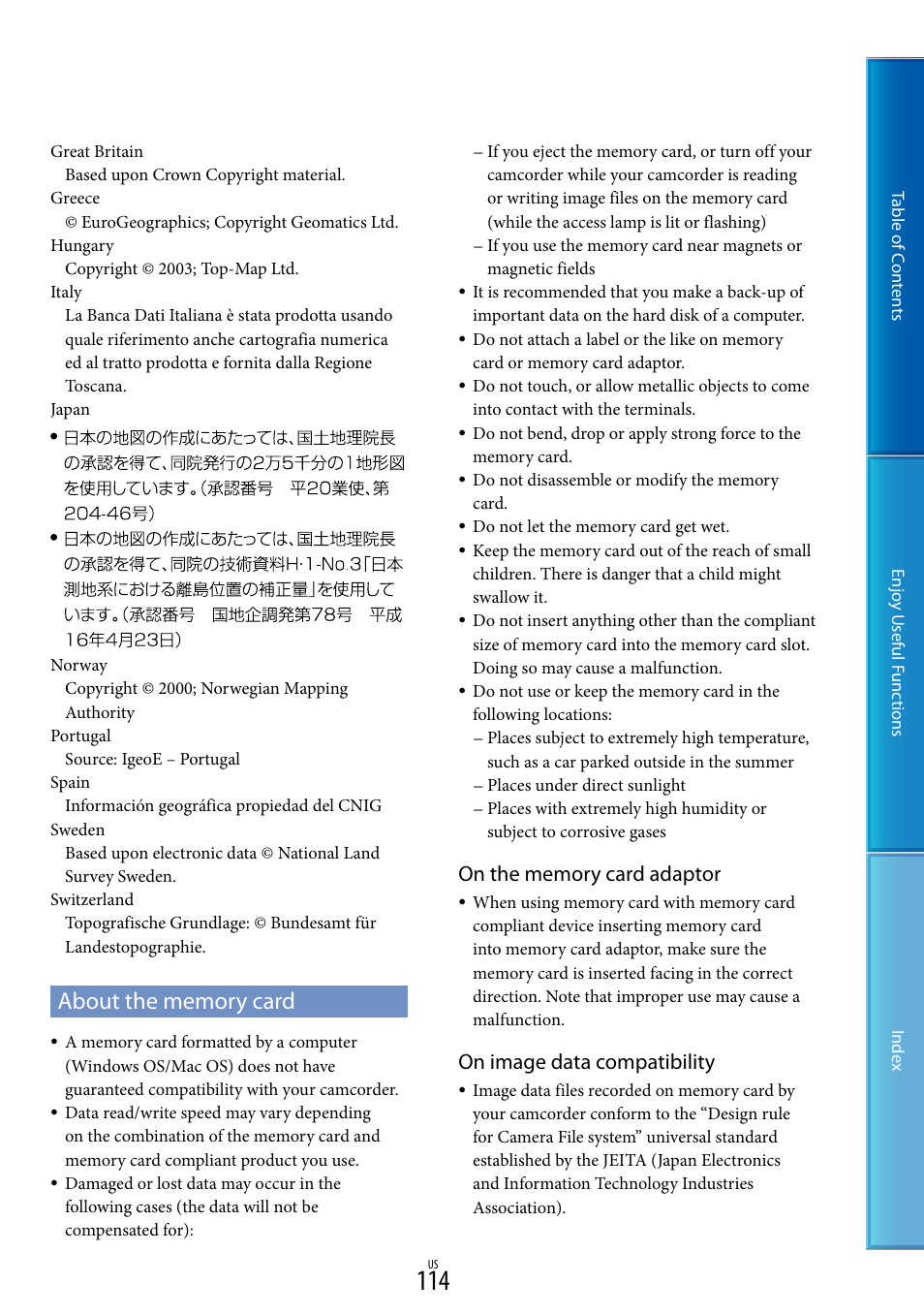 About the memory card, On image data compatibility | Sony HDR-XR160 User Manual | Page 114 / 129