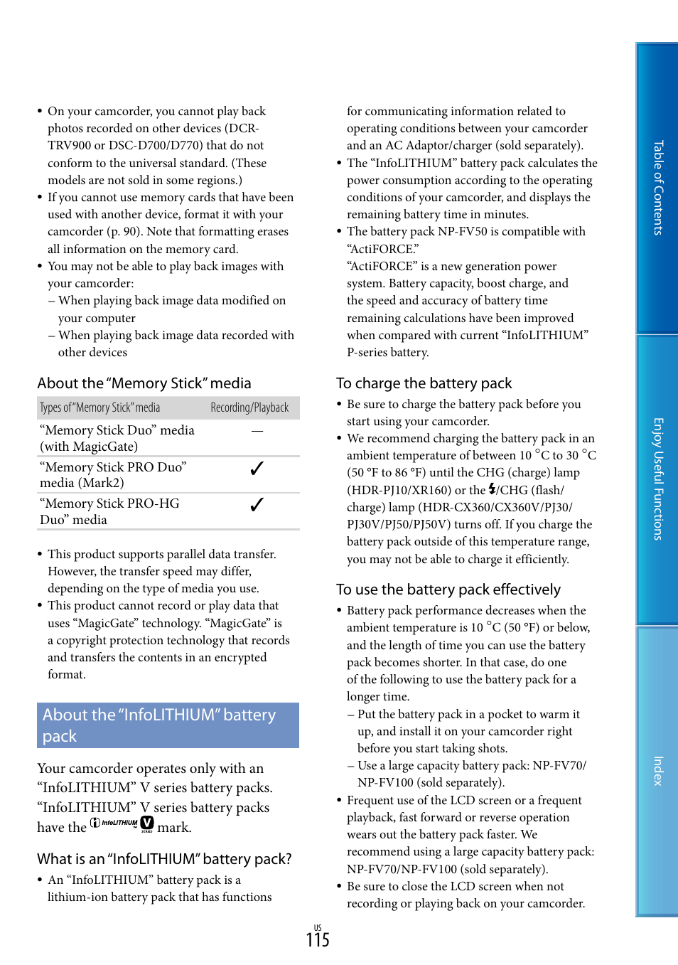 About the “infolithium” battery pack, What is an “infolithium” battery pack | Sony HDR-XR160 User Manual | Page 115 / 129