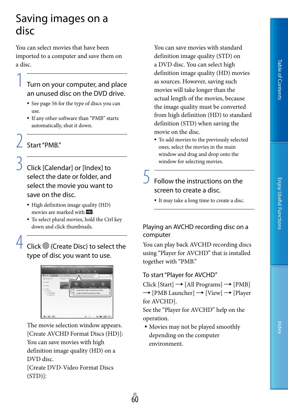 Saving images on a disc | Sony HDR-XR160 User Manual | Page 60 / 129