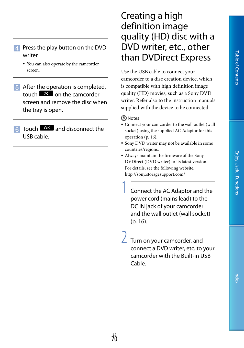 Other than dvdirect express | Sony HDR-XR160 User Manual | Page 70 / 129
