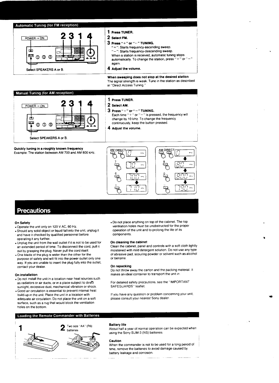 Precautions | Sony STR-AV320 User Manual | Page 7 / 8