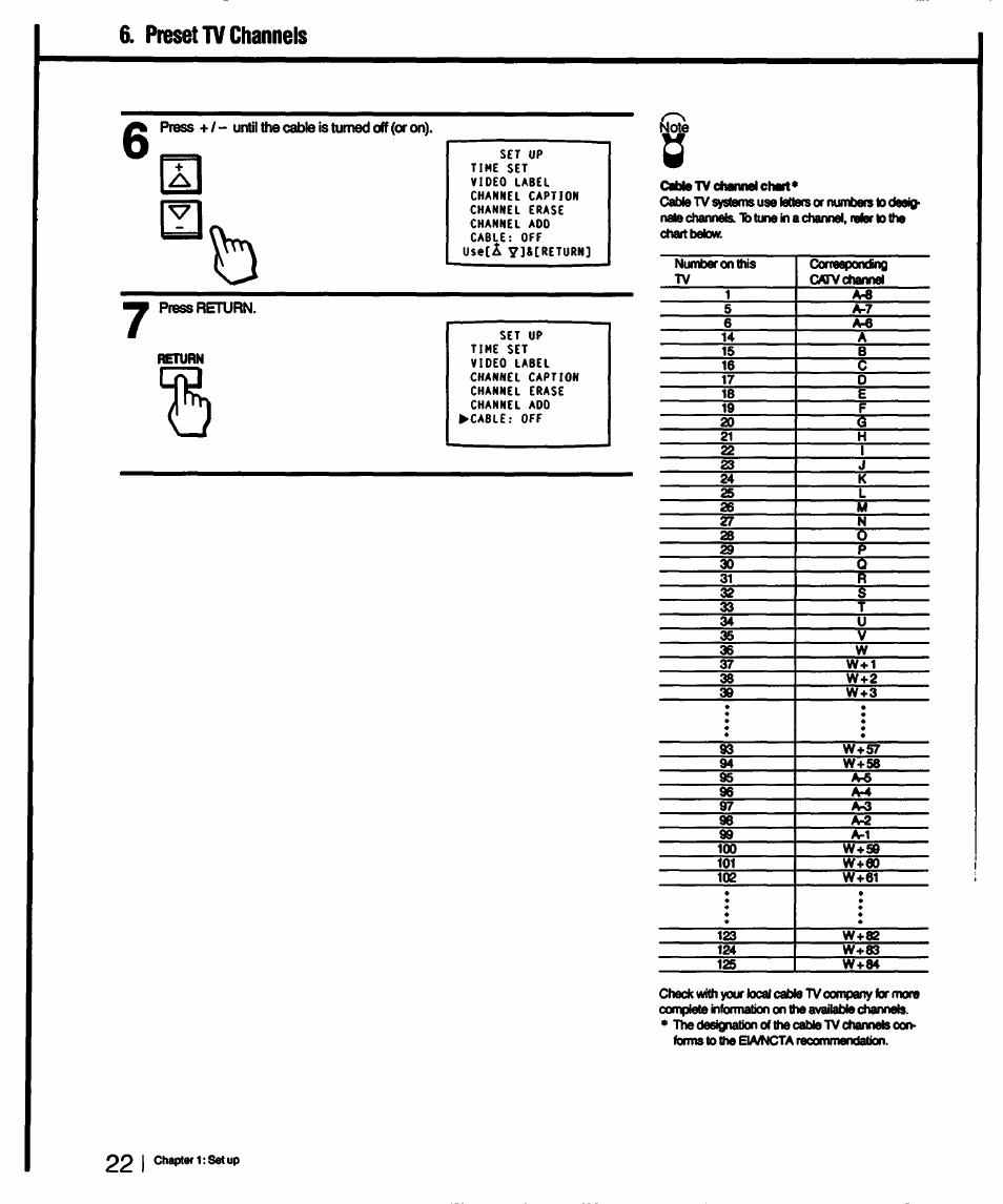 Preset tv channels | Sony KV-27XBR55 User Manual | Page 22 / 70