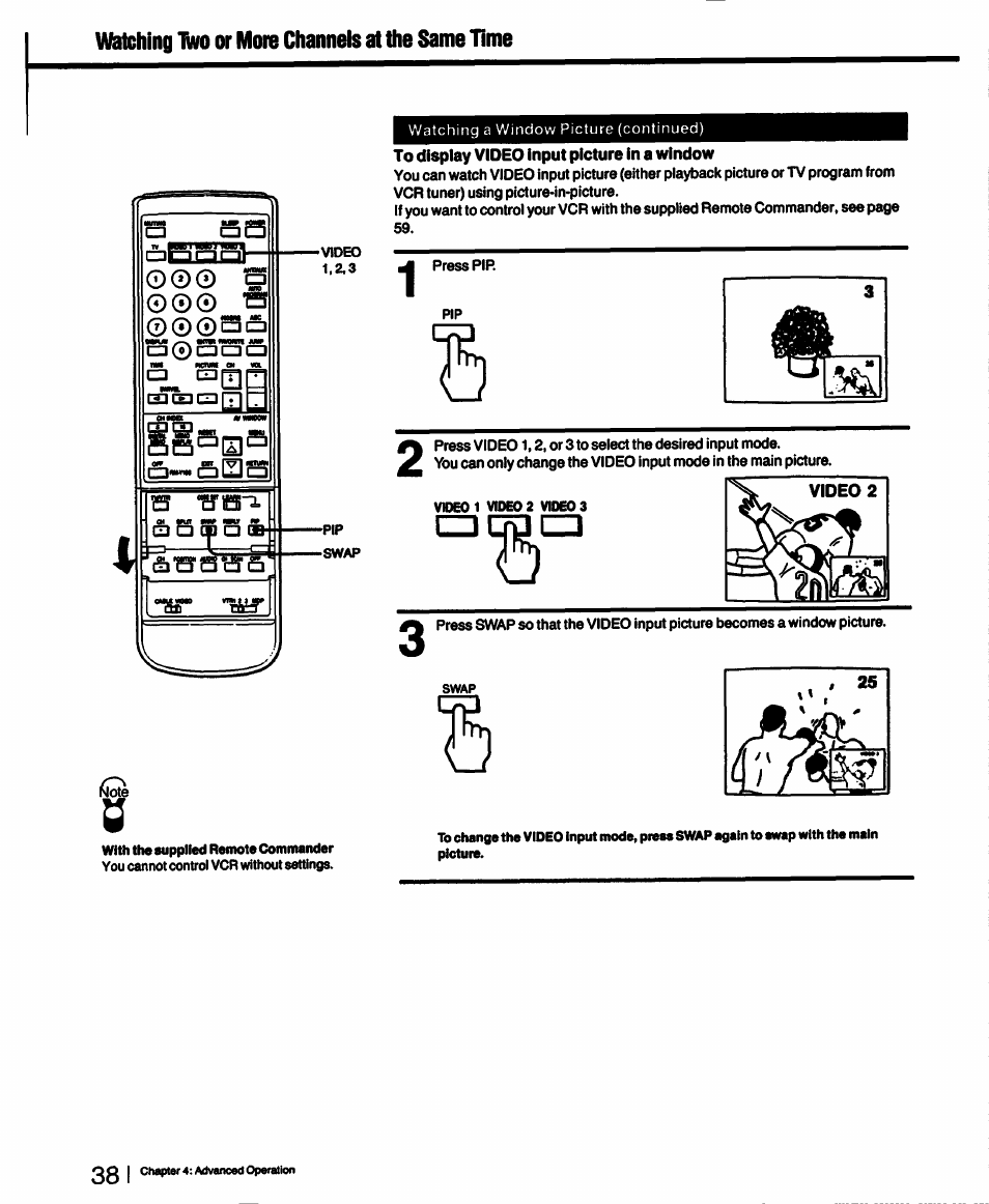 000 rs, To display video input picture in a window | Sony KV-27XBR55 User Manual | Page 38 / 70