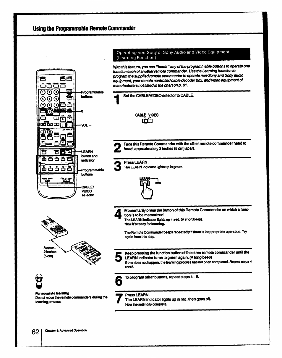 Using the programmable remote commander | Sony KV-27XBR55 User Manual | Page 62 / 70