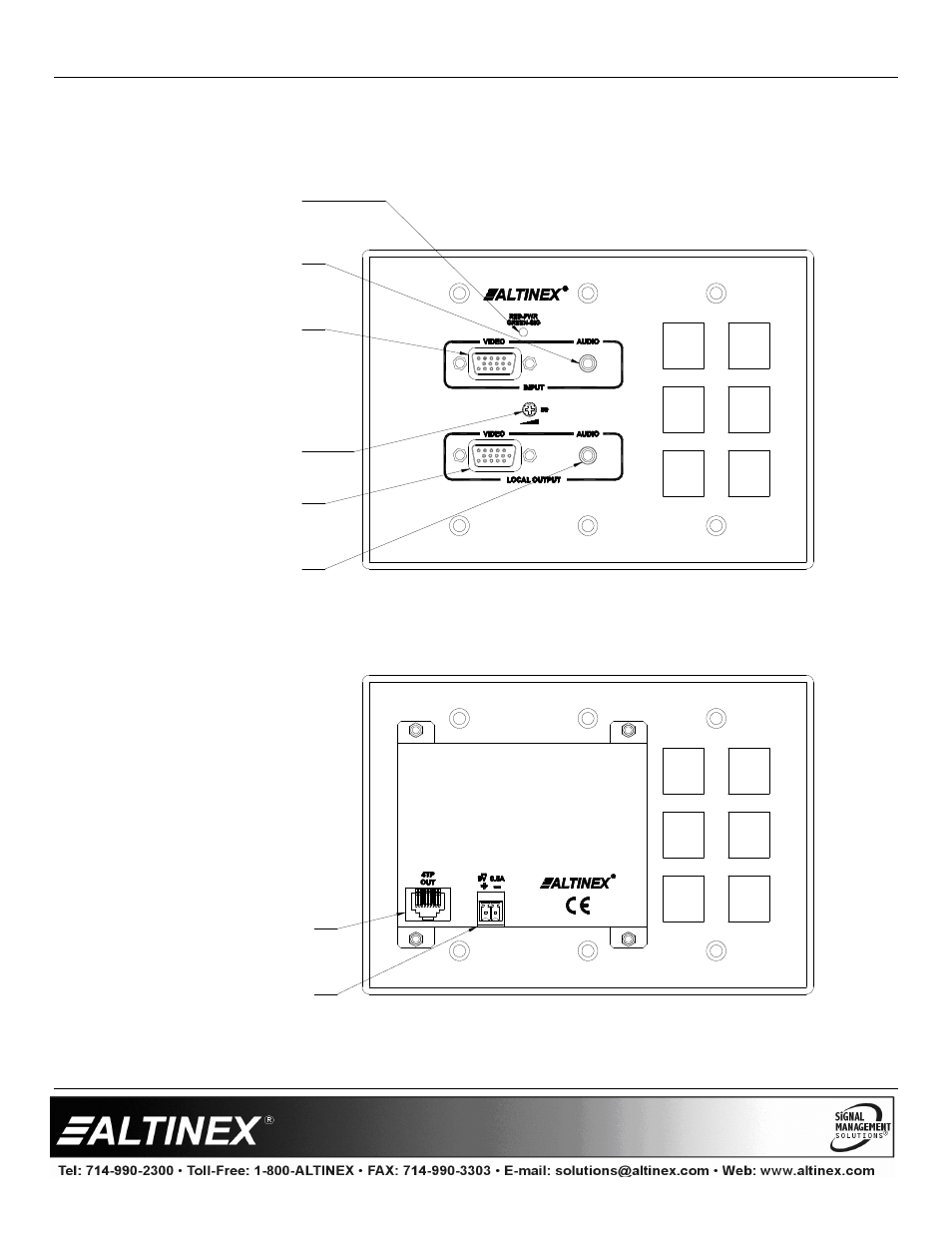 Ds801-202 description, Special application, Front view back view | Altinex Wall Mount Interface with Twisted Pair (TP) Output DS801-201 User Manual | Page 7 / 11