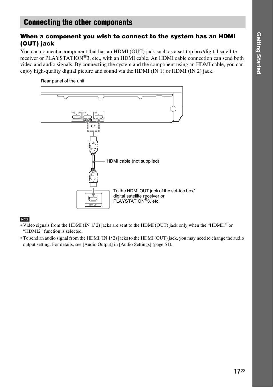 Connecting the other components, E 17, E 17) | Sony BDV-T58 User Manual | Page 17 / 72