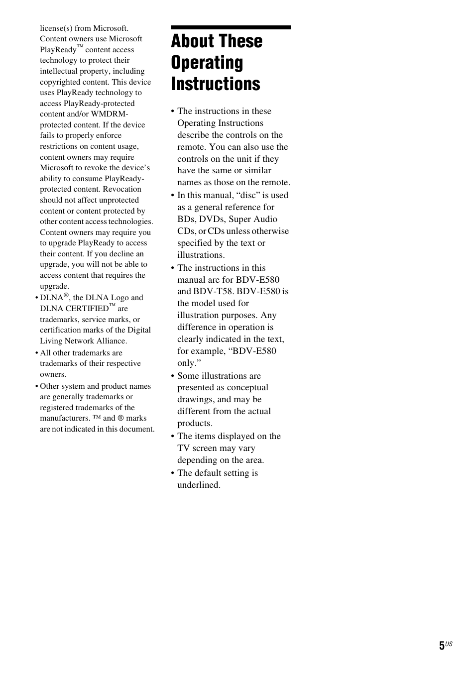About these operating instructions | Sony BDV-T58 User Manual | Page 5 / 72