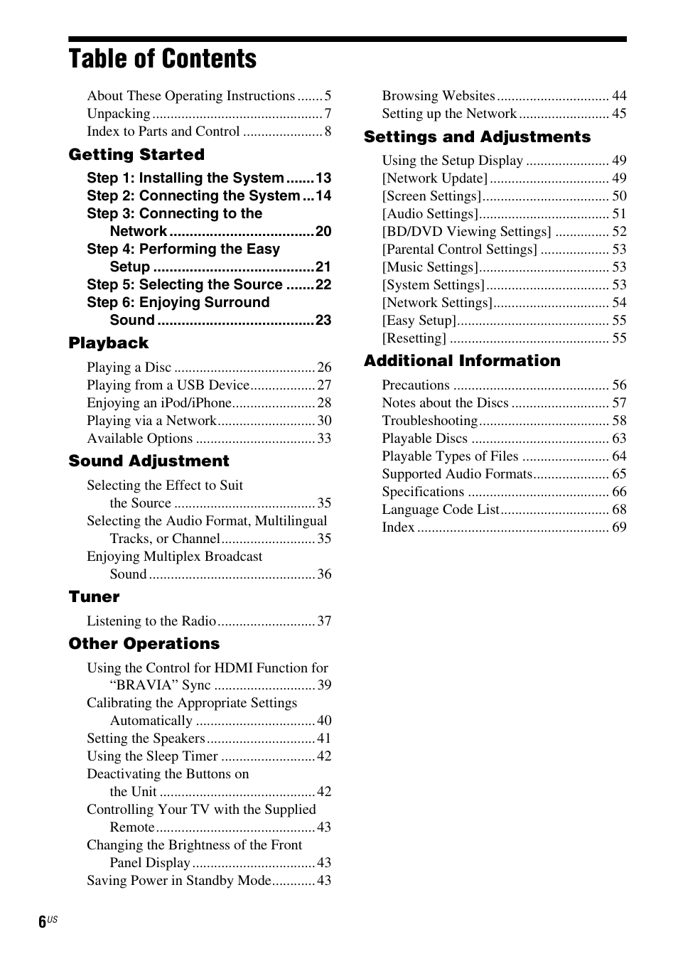 Sony BDV-T58 User Manual | Page 6 / 72