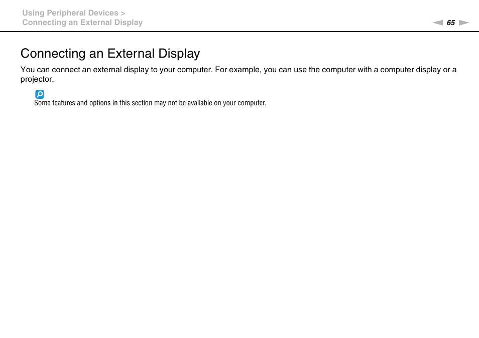 Connecting an external display | Sony VPCW222AX User Manual | Page 65 / 139