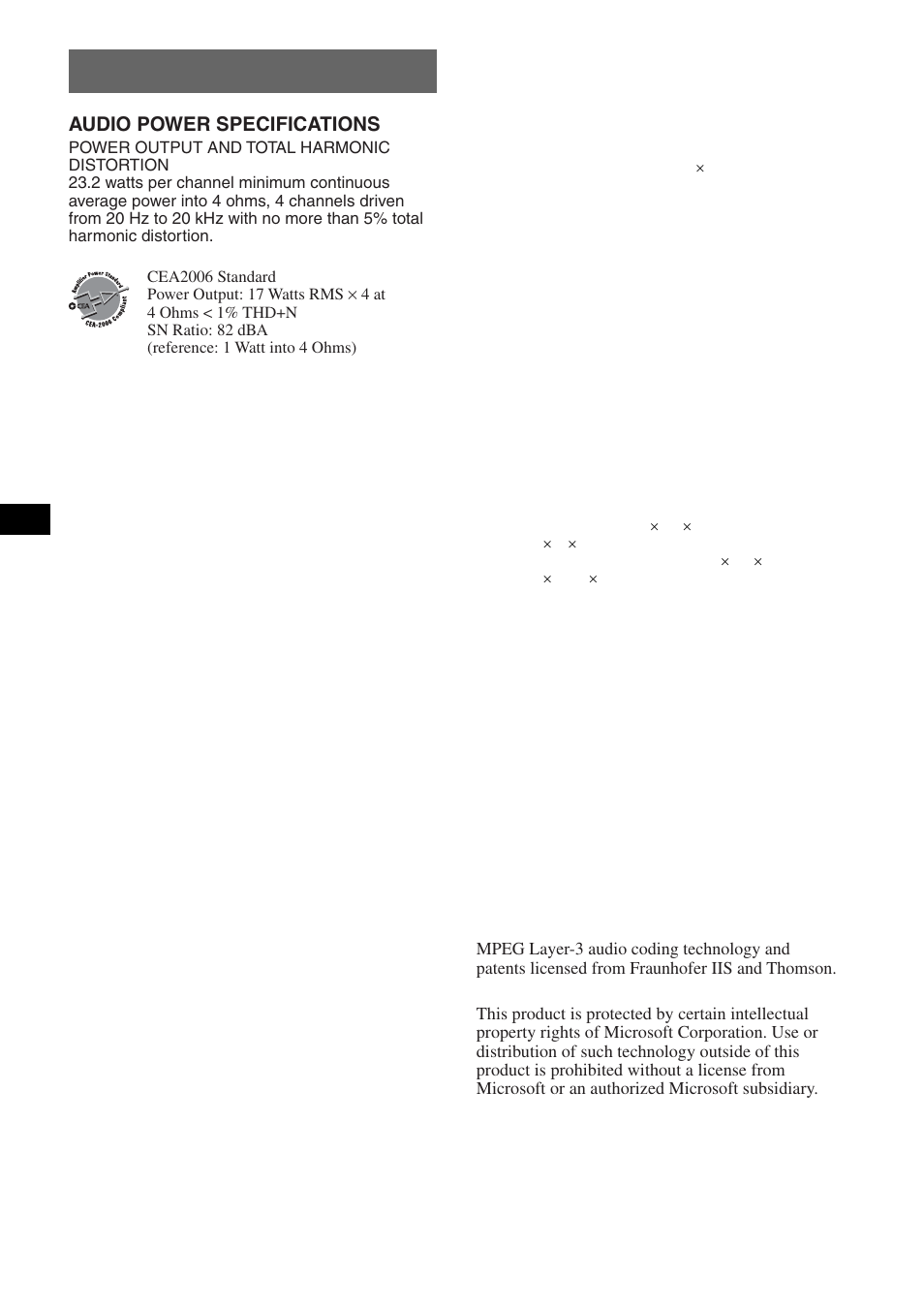 Specifications, Wireless communication, General | Audio power specifications | Sony MEX-BT2600 User Manual | Page 22 / 80