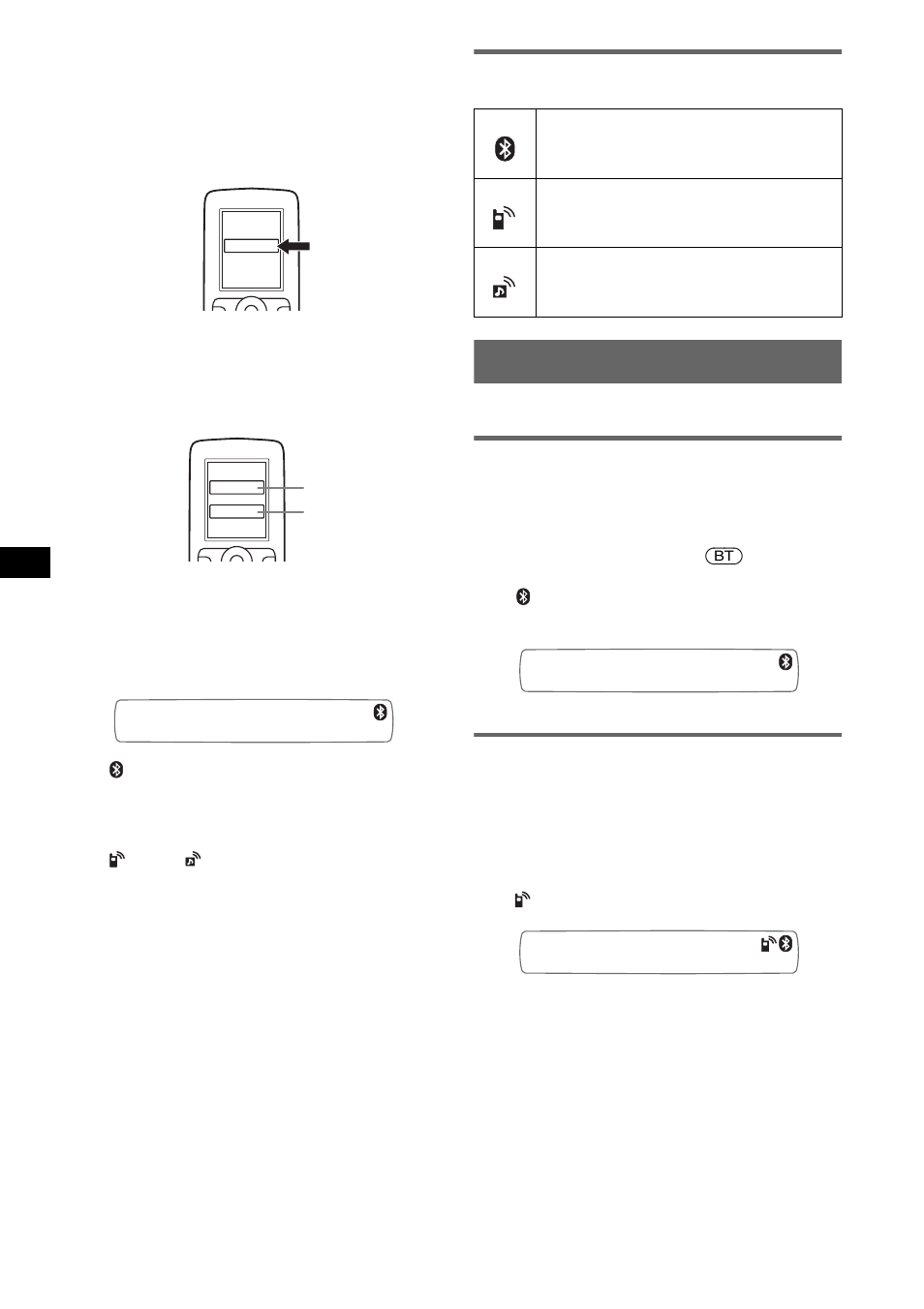 À propos des icônes bluetooth, Connexion, Connexion d’un téléphone mobile | Sony MEX-BT2600 User Manual | Page 36 / 80