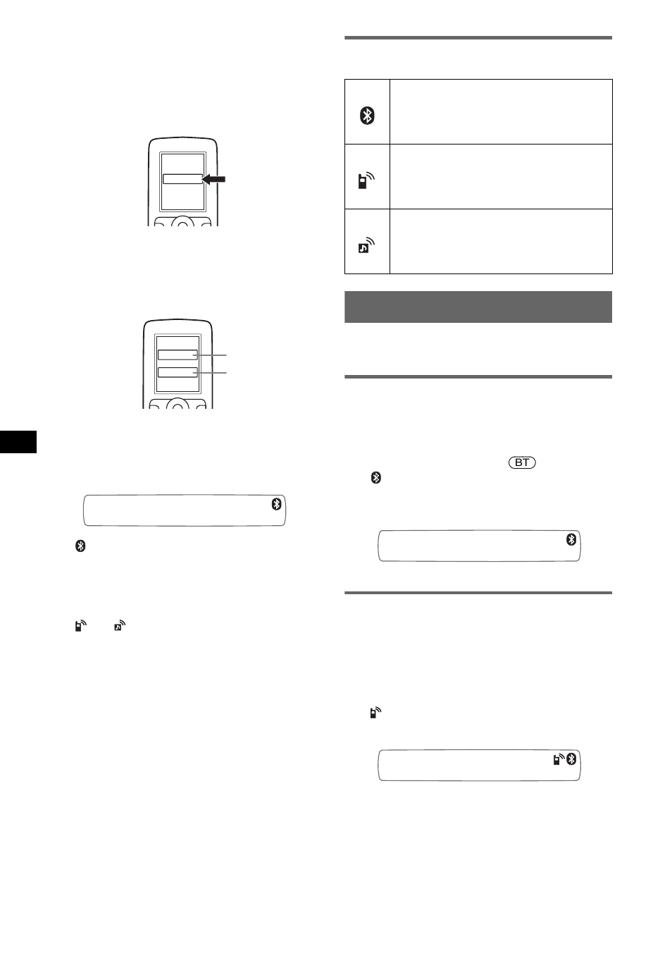 Acerca de los iconos bluetooth, Conexión, Conexión de un teléfono celular | Sony MEX-BT2600 User Manual | Page 62 / 80