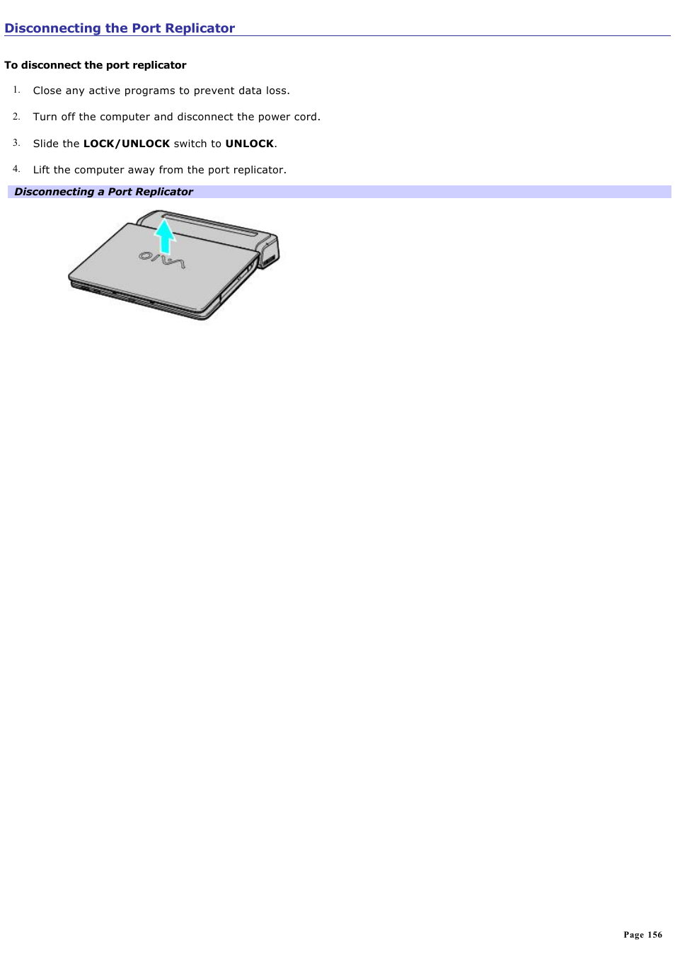 Disconnecting the port replicator | Sony VGN-A140B User Manual | Page 156 / 315