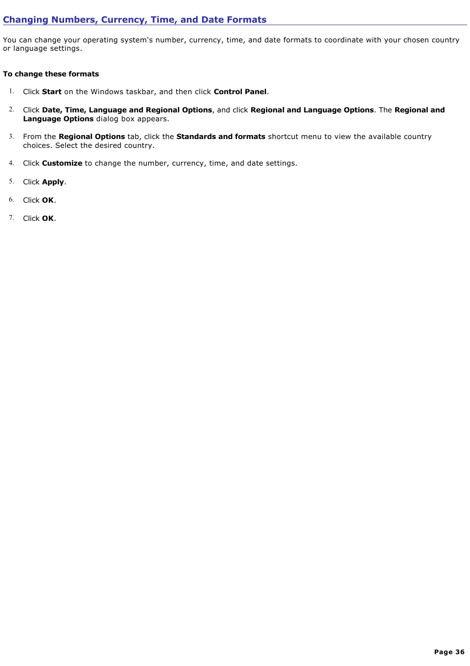 Changing numbers, currency, time, and date formats | Sony VGN-A140B User Manual | Page 36 / 315