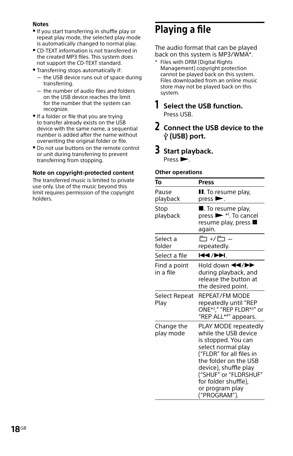 Playing a file | Sony MHC-EC719IP User Manual | Page 18 / 68