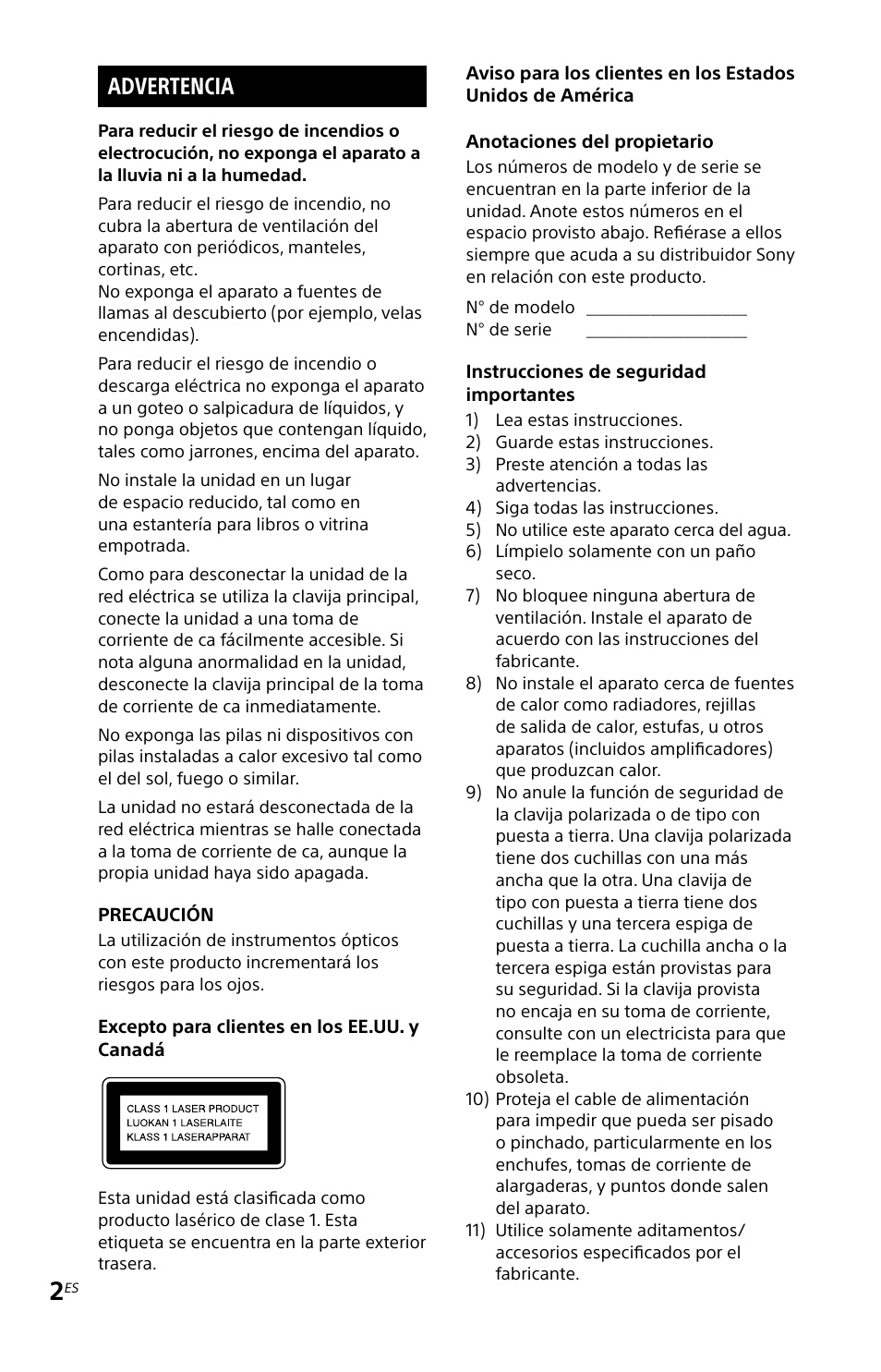 Advertencia | Sony MHC-EC719IP User Manual | Page 34 / 68