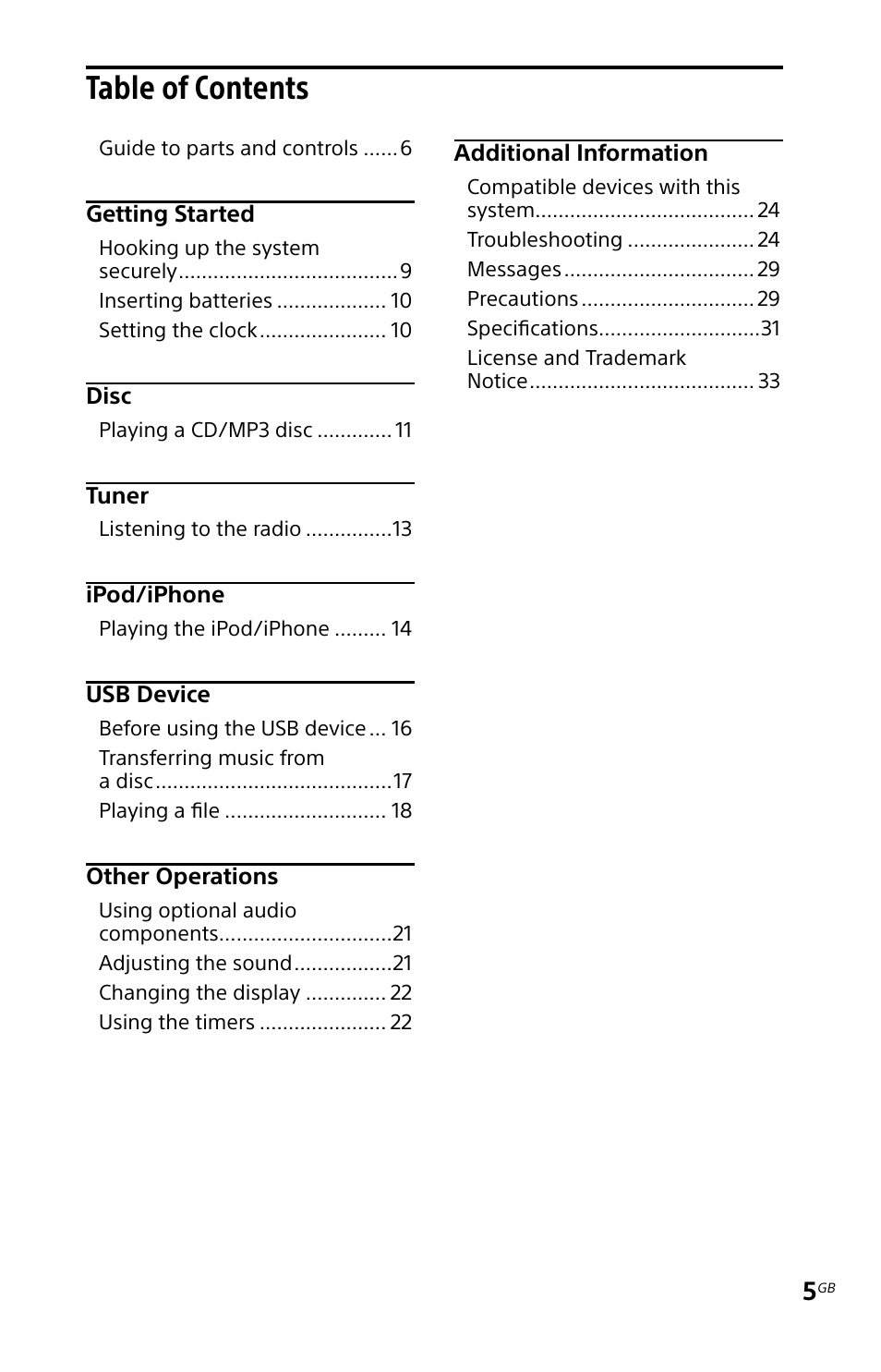 Sony MHC-EC719IP User Manual | Page 5 / 68