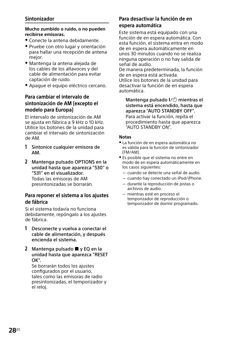Para desactivar la función de en espera, Para, Desactivar la función de en espera | Sony MHC-EC719IP User Manual | Page 60 / 68
