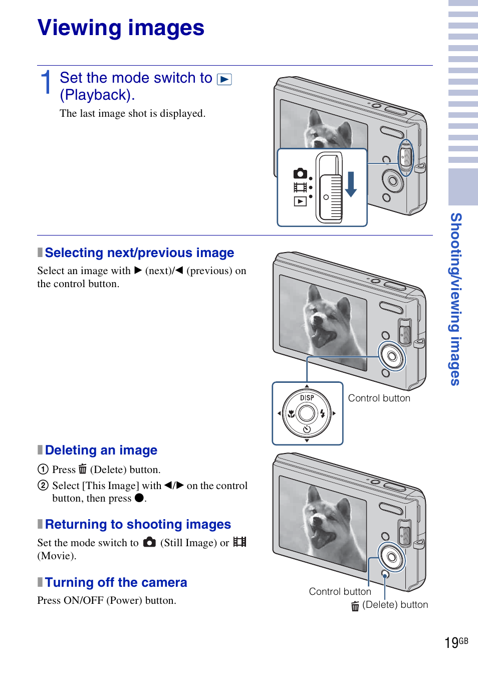 Viewing images | Sony DSC-W190 User Manual | Page 19 / 112