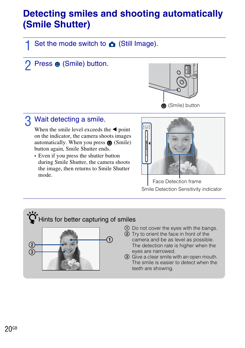 Using shooting functions | Sony DSC-W190 User Manual | Page 20 / 112