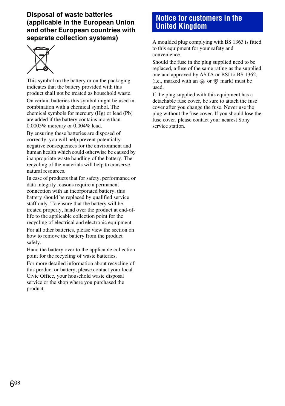 Notice for customers in the united kingdom | Sony DSC-W190 User Manual | Page 6 / 112