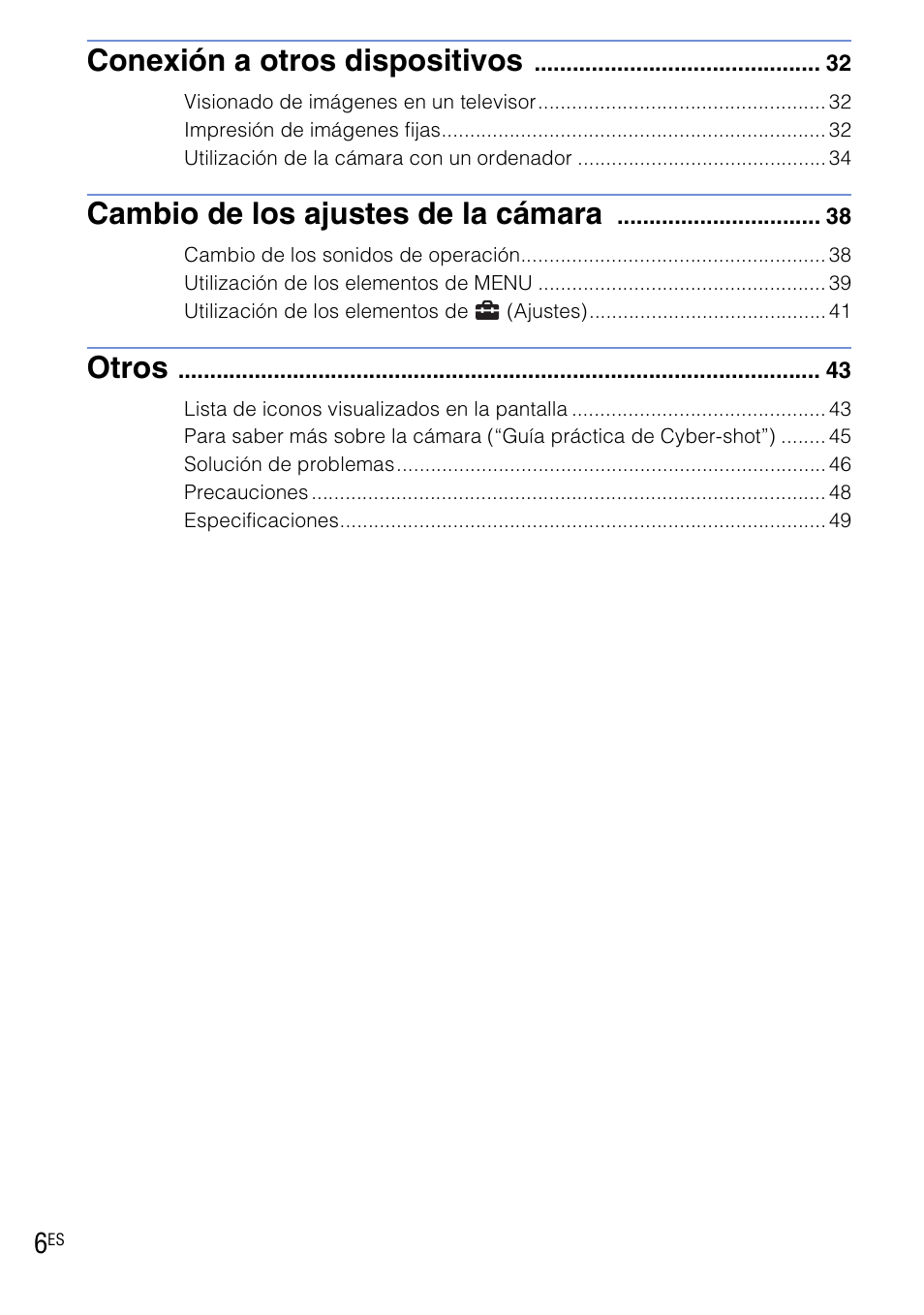 Conexión a otros dispositivos, Cambio de los ajustes de la cámara, Otros | Sony DSC-W190 User Manual | Page 60 / 112